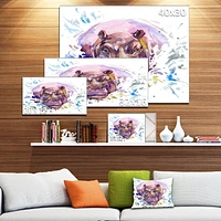 Design Art Hippopotamus Watercolor Canvas Print