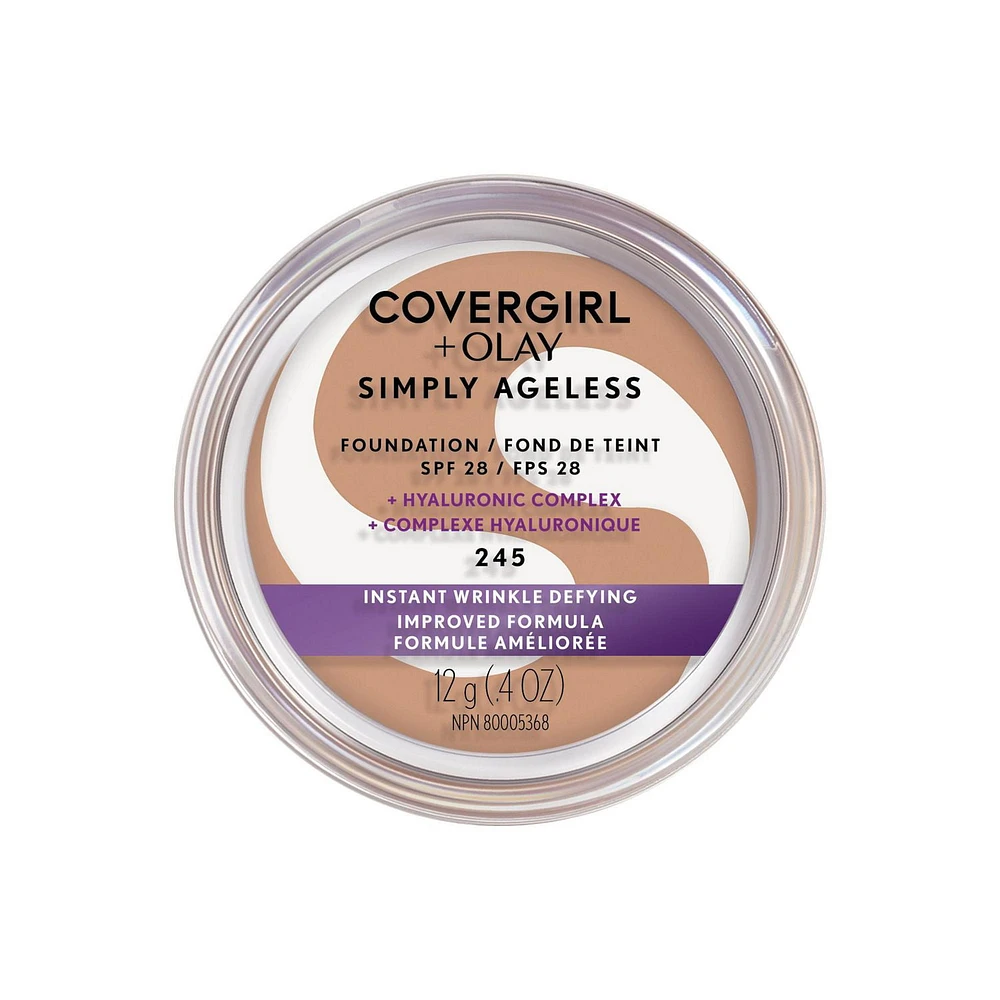 COVERGIRL Fond de teint Simply Ageless Instant Wrinkle Defying avec complexe hyaluronique, vitamine C et niacinamide - SPF 28, 100% Sans Cruauté Fonds de teint avec Complexe Hyaluronique