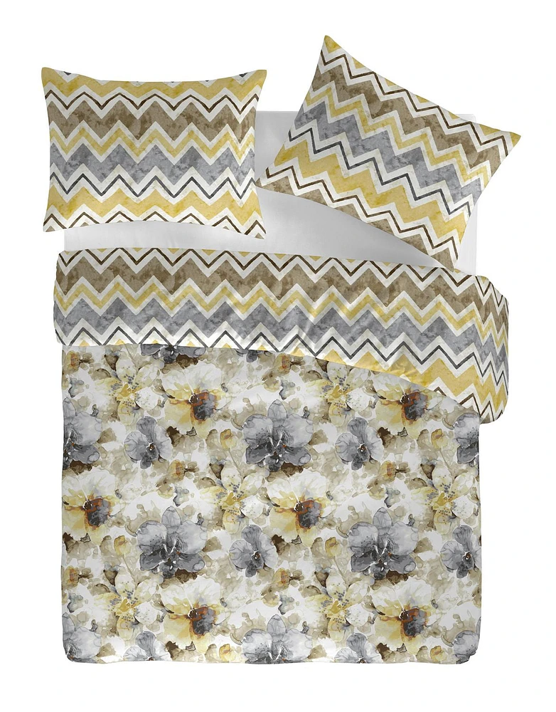 Gouchee Home Nebbia Chevron/Floral Printed Cotton Duvet Cover Set