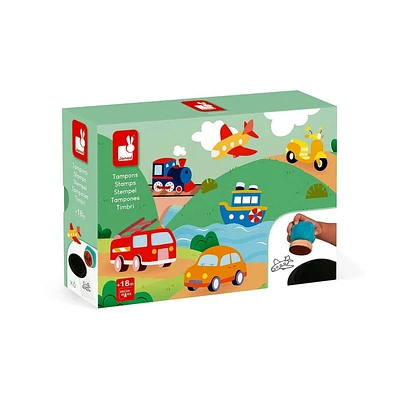 Janod - Vehicles Fabric Stamps for Kids x6 - Arts and Crafts for Children 18 Months and Up - J07715