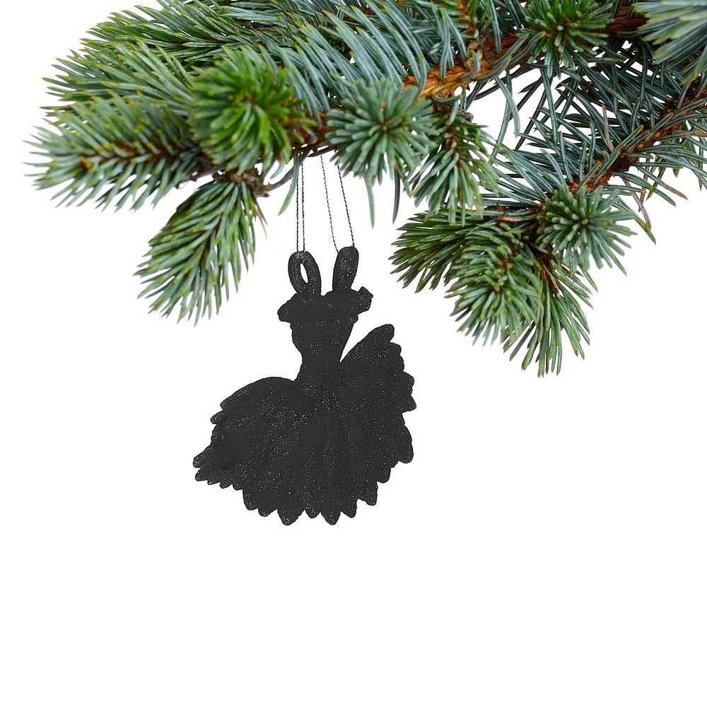 Christmas Black Glitter Ornament Dress - Set of 12