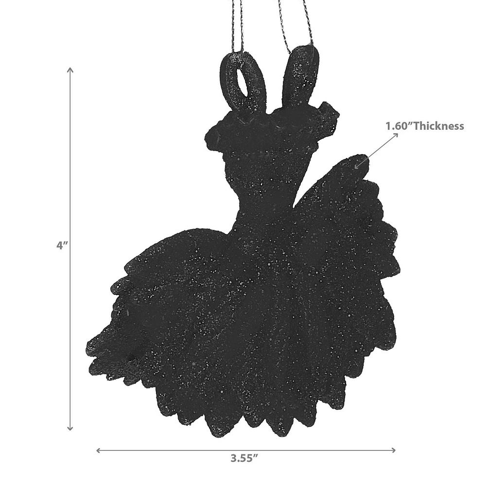 Christmas Black Glitter Ornament Dress - Set of 12