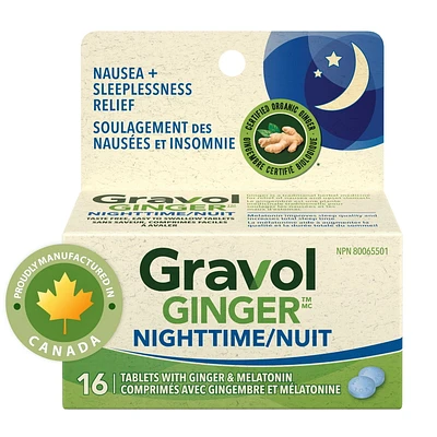 Gravol Ginger  Comprimés Pour La Nuit avec Mélatonine 16 Comprimés
