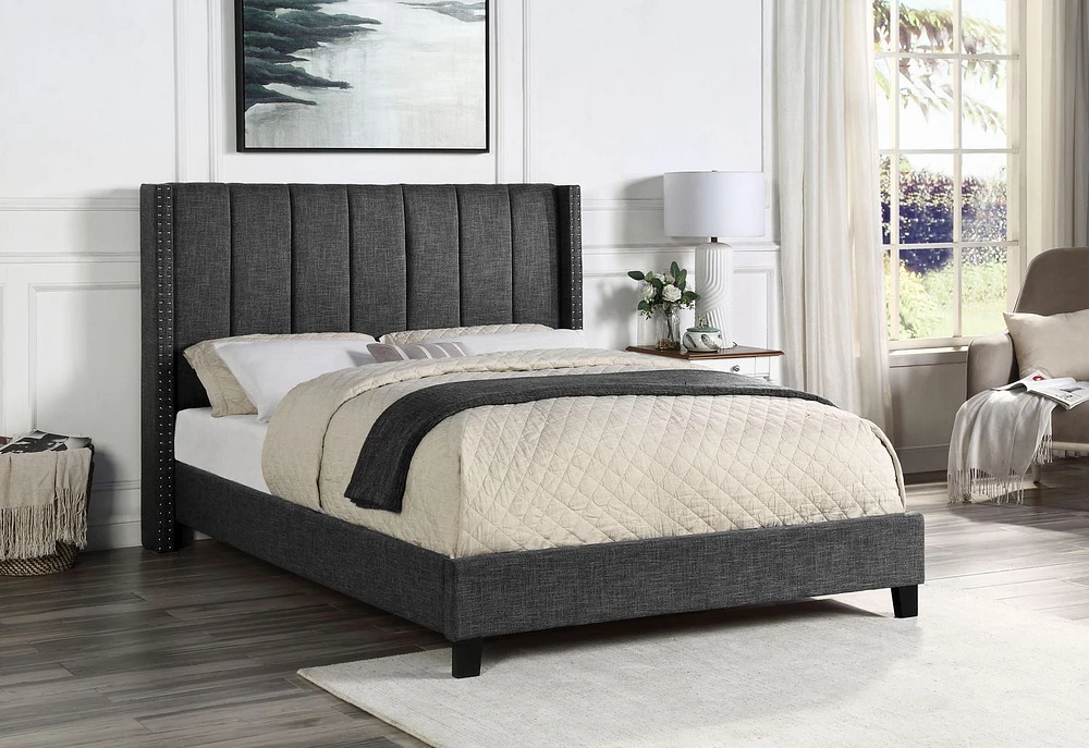 Topline Home Furnishings Upholstered Platform Bed in Dark Grey