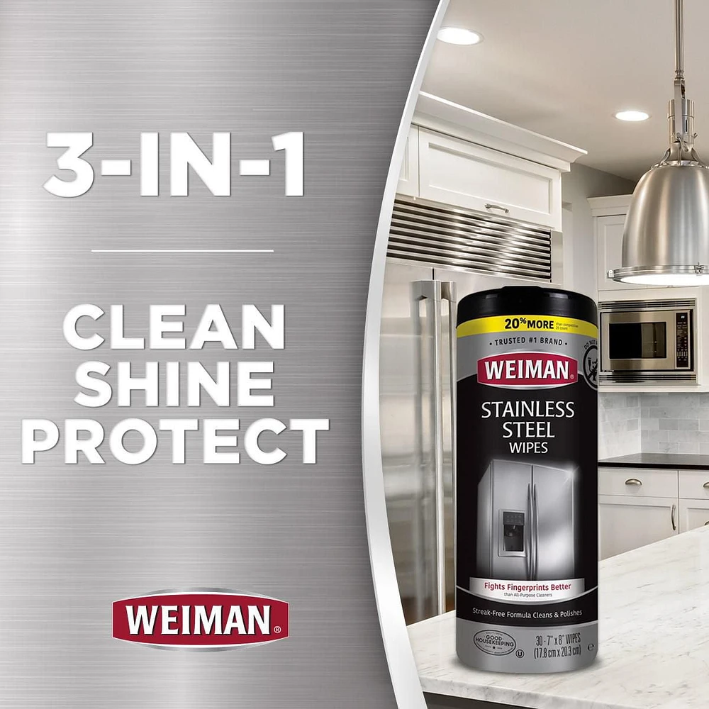 Weiman Stainless Steel Wipes, 30 CT, Finger Print Resistant Polish