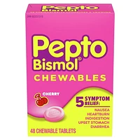 Pepto Bismol Chewable Tablets for Nausea, Heartburn, Indigestion, Upset Stomach, and Diarrhea Relief, Cherry Flavor, 48 Chewable Tablets