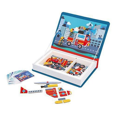 Janod - Magnéti'Book Pompiers - Jeux Magnétiques Éducatifs - Jouet pour Enfants Tout-Petits - Jeu d'Imagination et de Créativité - Jouet pour le Développement des Compétences Motrices Fines - De 3 à 8 ans