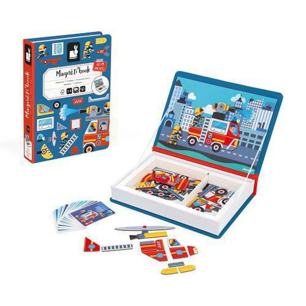 Janod - Magnéti'Book Pompiers - Jeux Magnétiques Éducatifs - Jouet pour Enfants Tout-Petits - Jeu d'Imagination et de Créativité - Jouet pour le Développement des Compétences Motrices Fines - De 3 à 8 ans