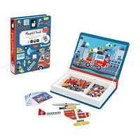 Janod - Magnéti'Book Pompiers - Jeux Magnétiques Éducatifs - Jouet pour Enfants Tout-Petits - Jeu d'Imagination et de Créativité - Jouet pour le Développement des Compétences Motrices Fines - De 3 à 8 ans