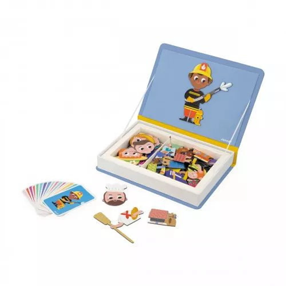 Janod - Magnéti'Book Jobs – Magnetic Educational Game 48 Magnets + 16 Model Cards – FSC Cardboard Children's Toy – from 3 Years