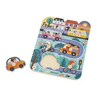 Janod - Puzzle en ville - 6 pièces à encastrer - Bois - Éveil - Compétences motrices fines - Pour tout-petits - À partir de 18 mois + - Multilingue