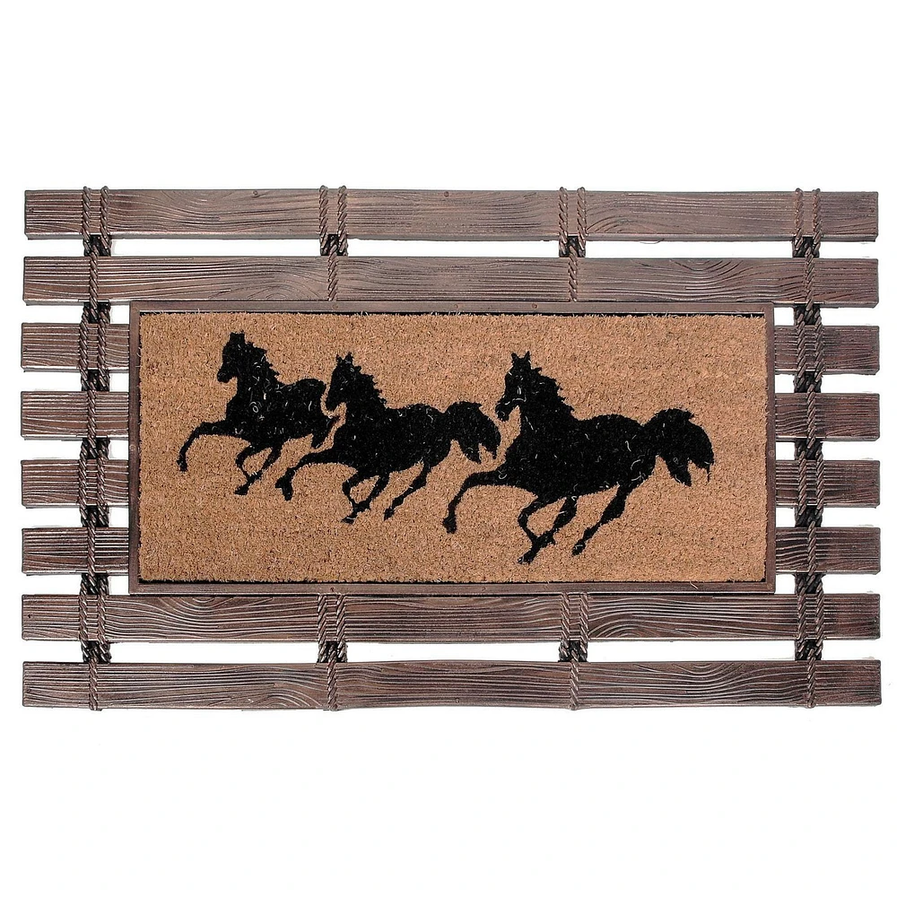 Running Horses Rubber Fence With Coir Door Mat