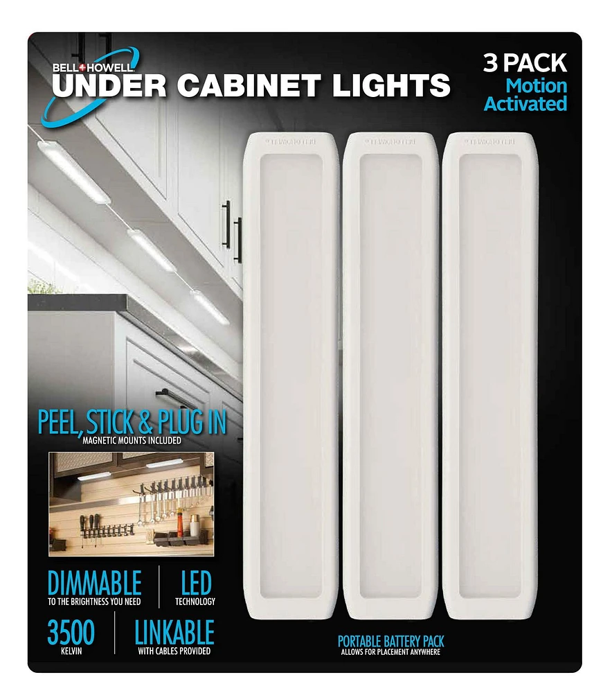 Bell + Howell Under Cabinet Lights Motion Activated 3 Pack, 400 Lumens Each, Under Cabinet Lights