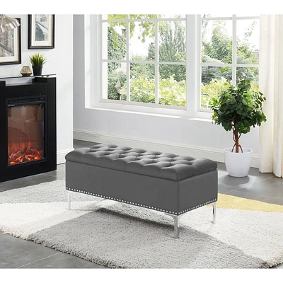 Imperial Tufted Bench With Storage (Gray)