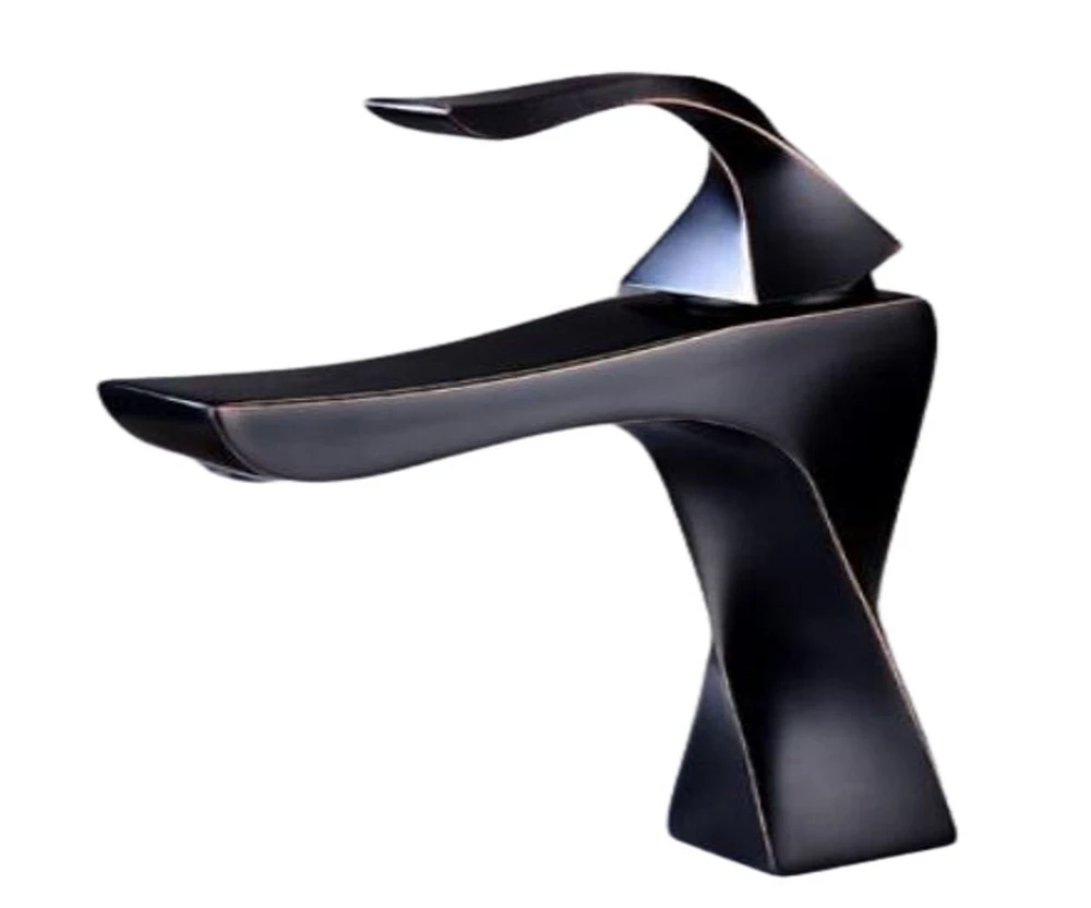 DROP Bath and Kitchen DR091003 Bathroom Sink Faucet with Square shape in Black color from Twist series