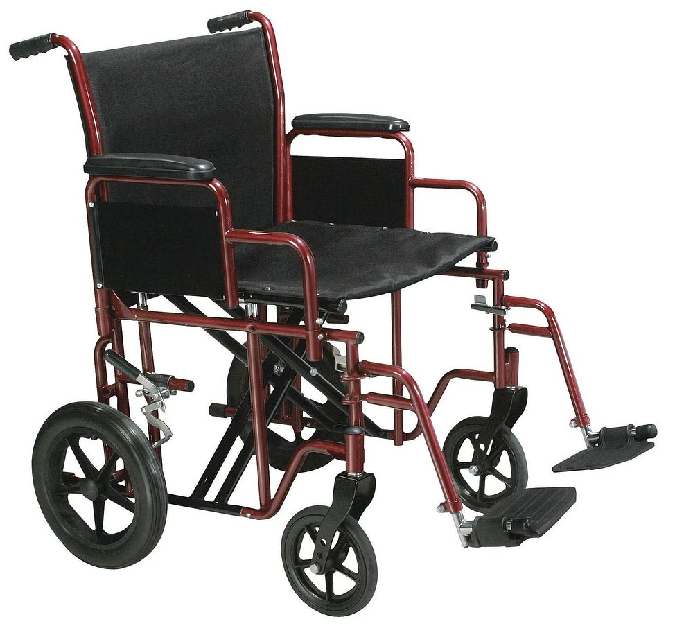 Drive Medical Red Bariatric Heavy Duty Transport Wheelchair with Swing Away Footrest, 20" Seat