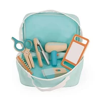 Janod - Trousse de Coiffeur - Jouet d'Imitation de Métier - 6 Accessoires en Bois Inclus - Stimule l'Imagination - Peintures à Base d'Eau - 3 Ans et +