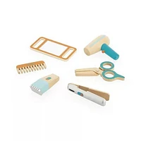 Janod - Trousse de Coiffeur - Jouet d'Imitation de Métier - 6 Accessoires en Bois Inclus - Stimule l'Imagination - Peintures à Base d'Eau - 3 Ans et +