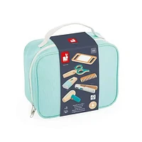 Janod - Trousse de Coiffeur - Jouet d'Imitation de Métier - 6 Accessoires en Bois Inclus - Stimule l'Imagination - Peintures à Base d'Eau - 3 Ans et +