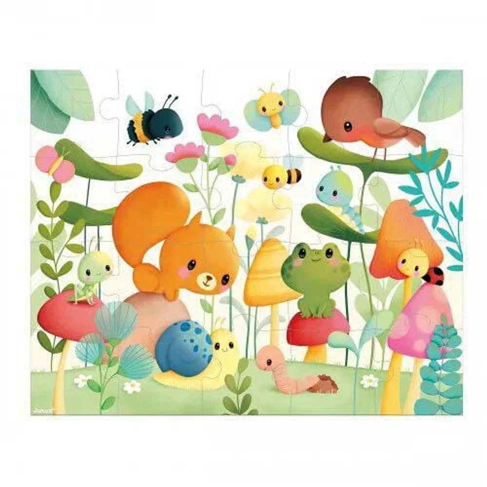 Janod • Jigsaw Puzzle Garden Friends • 20 Pieces • 50 x 40 cm Cardboard Puzzle • Educational Toys Gift for Kids Boys and Girls 2-5 Years • J02534