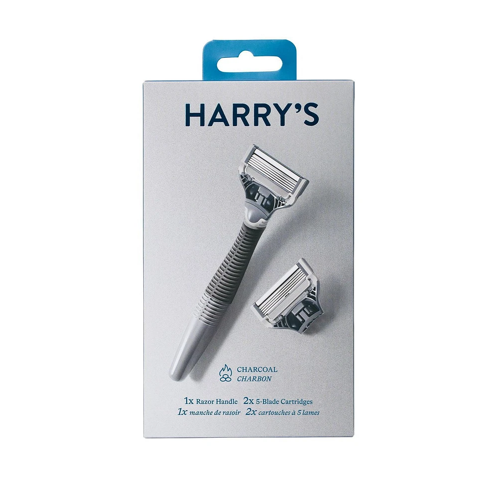 Harry's Men's Razor: 1 Charcoal Razor Handle + 2 Razor Blade Cartridges, 1 razor handle, 2 cartridges