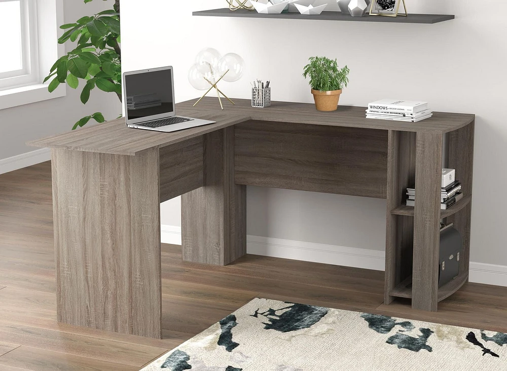 Safdie & Co. Computer Desk 55L Dark Taupe L-Shaped 2 Shelves