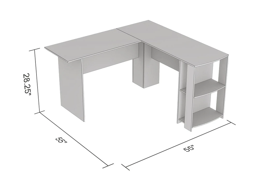 Safdie & Co. Computer Desk 55L Dark Taupe L-Shaped 2 Shelves