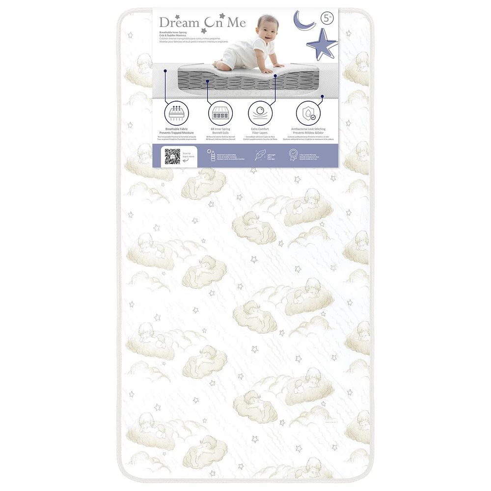 Rêve sur Moi 2-en-1 Respirant Crépuscule 5" Printemps Bobine Berceau et Enfant en bas Âge Lit Matelas avec Réversible Conception ,Modèle # BR-80