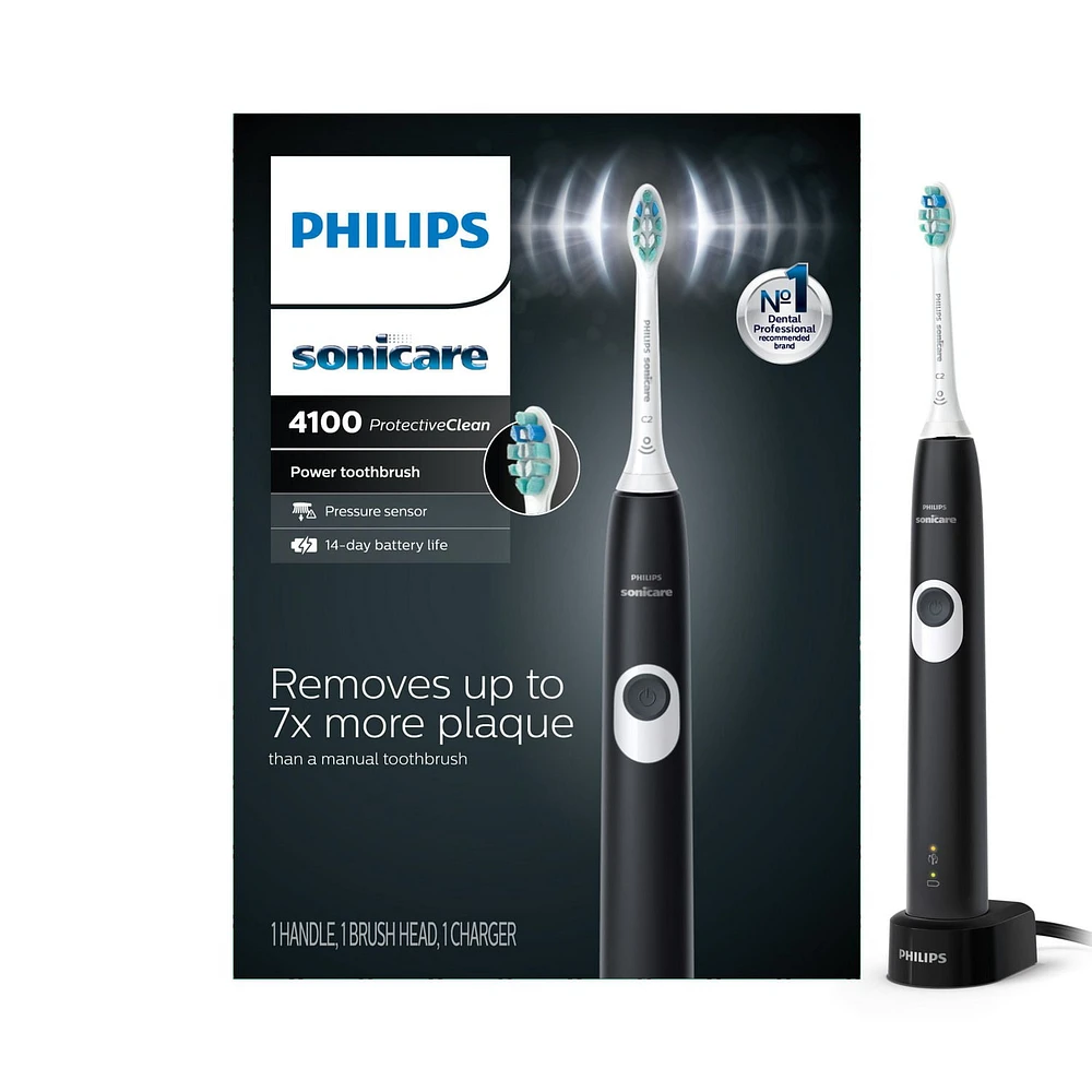 Philips Sonicare ProtectiveClean 4100 Plaque Control Rechargeable Electric Toothbrush, Black, HX6810/50