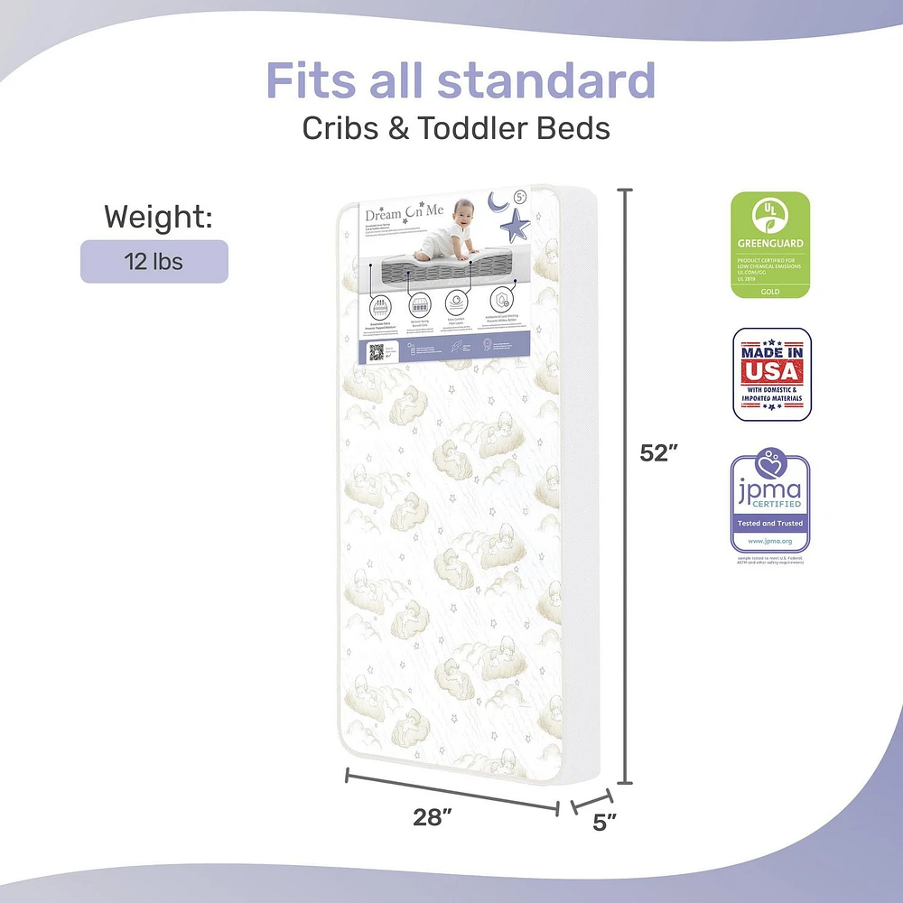 Rêve sur Moi 2-en-1 Respirant Crépuscule 5" Printemps Bobine Berceau et Enfant en bas Âge Lit Matelas avec Réversible Conception ,Modèle # BR-80