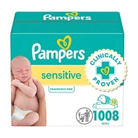 Lingettes pour bébés Pampers Sensitive, éprouvées en clinique, à base d’eau, hypoallergéniques et non parfumées, total de 1008 lingettes pour bébés (12X emballages rabattables)