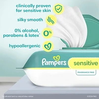 Lingettes pour bébés Pampers Sensitive, éprouvées en clinique, à base d’eau, hypoallergéniques et non parfumées, total de 1008 lingettes pour bébés (12X emballages rabattables)