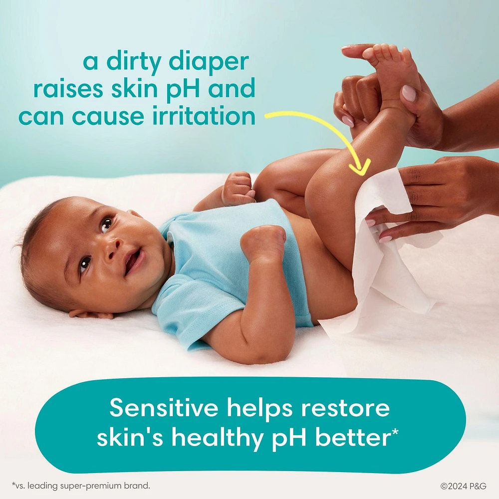 Lingettes pour bébés Pampers Sensitive, éprouvées en clinique, à base d’eau, hypoallergéniques et non parfumées, total de 1008 lingettes pour bébés (12X emballages rabattables)