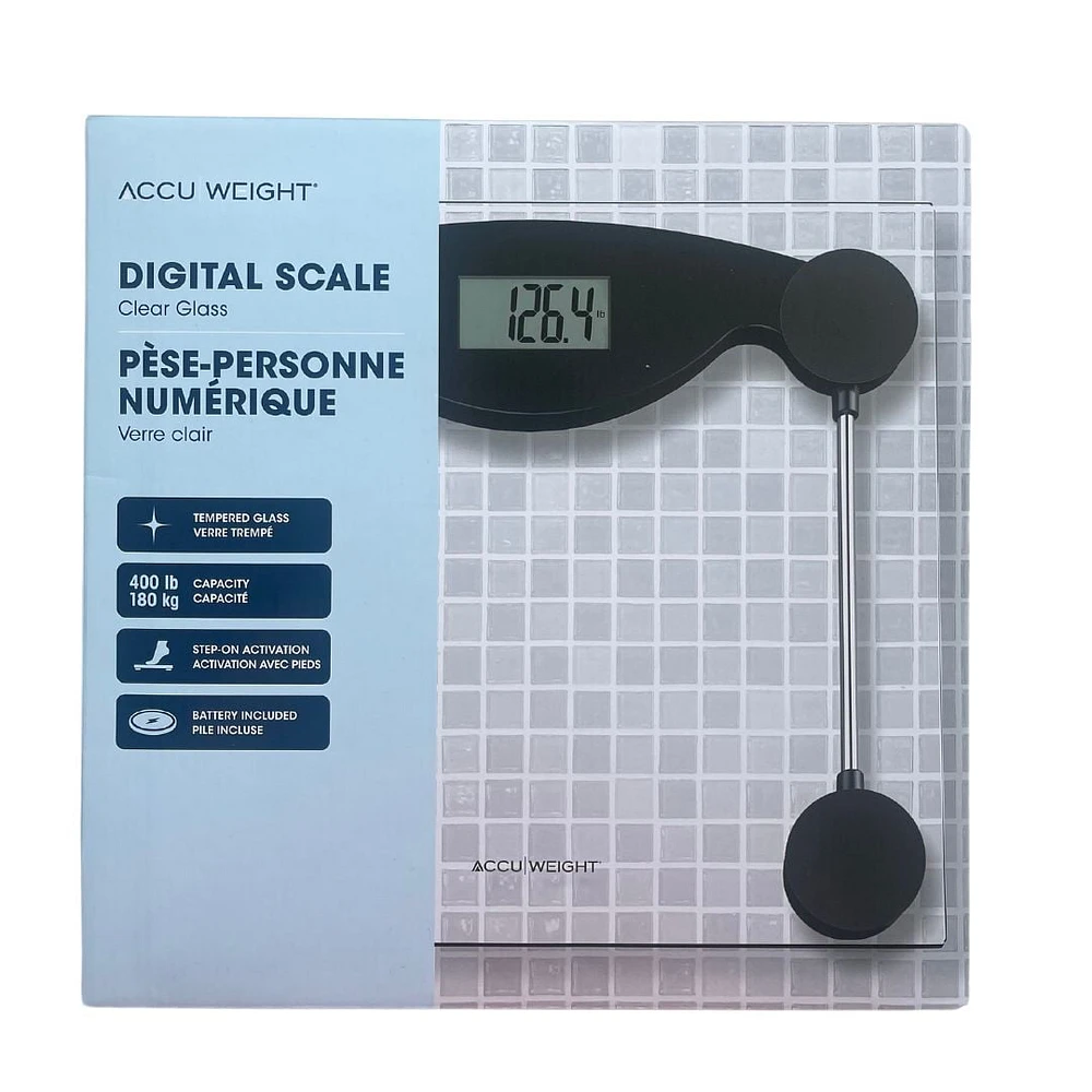 Accuweight Digital Scale, 400 lb (180 kg) Capacity, Clear Tempered Glass, Model BS6068, Digital