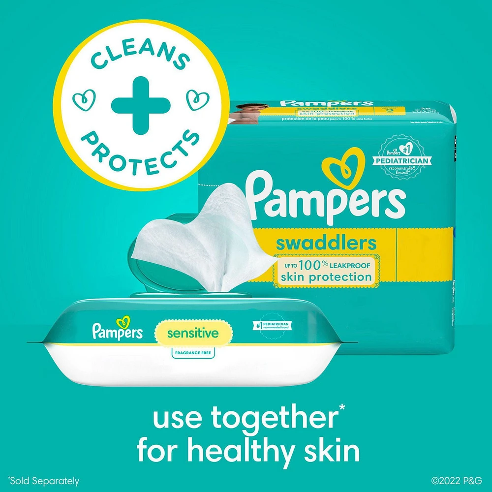 Lingettes pour bébés Pampers Sensitive, éprouvées en clinique, à base d’eau, hypoallergéniques et non parfumées, total de 1008 lingettes pour bébés (12X emballages rabattables)