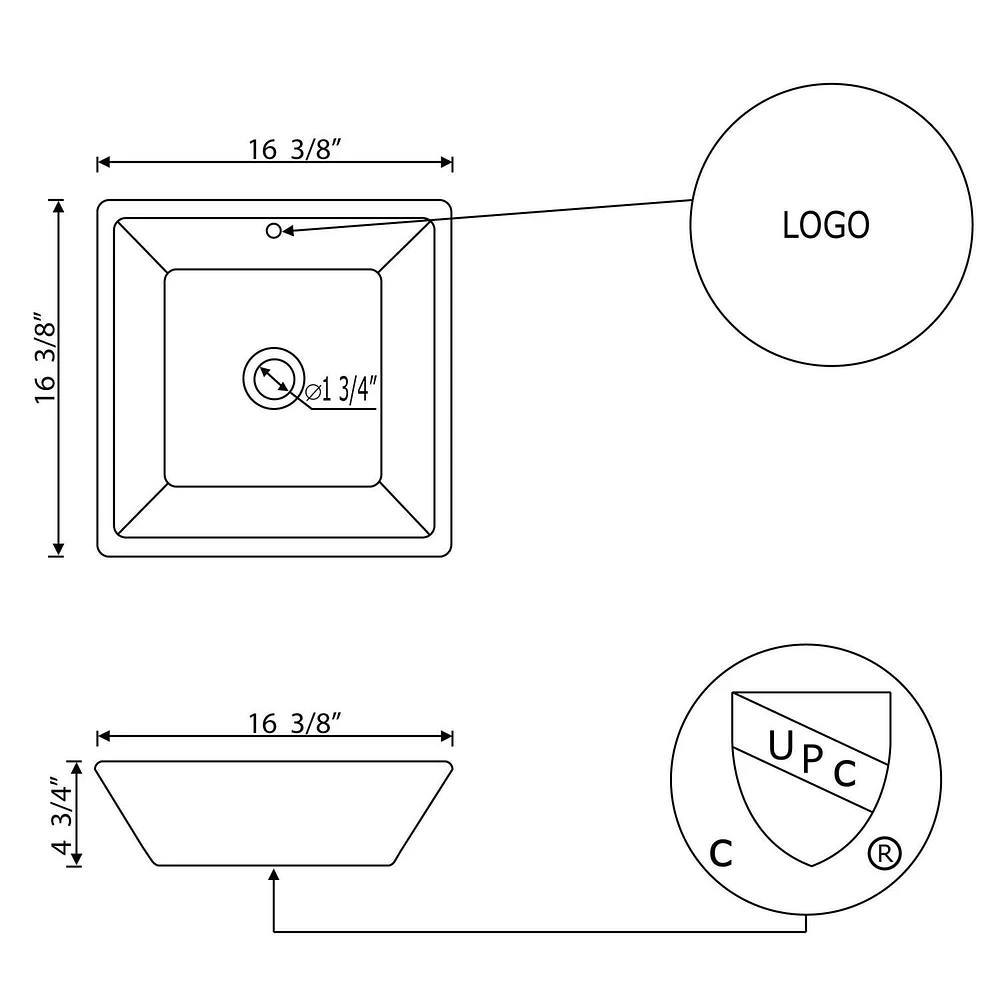 American Imaginations 16.375-in. W Above Counter White Bathroom Vessel Sink For Deck Mount Center Drilling AI-27742