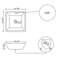 American Imaginations 16.375-in. W Above Counter White Bathroom Vessel Sink For Deck Mount Center Drilling AI-27742