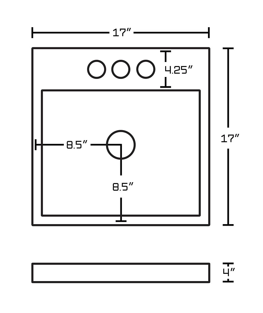 American Imaginations -in. W Above Counter White Bathroom Vessel Sink For 3H8-in. Center Drilling AI