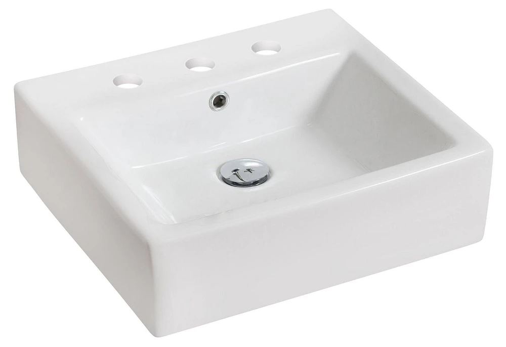 American Imaginations -in. W Above Counter White Bathroom Vessel Sink Set For 3H8-in. Center Faucet AI