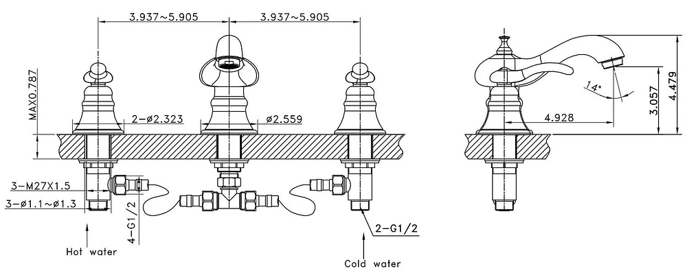 American Imaginations -in. W Wall Mount White Bathroom Vessel Sink Set For 3H8-in. Center Faucet AI