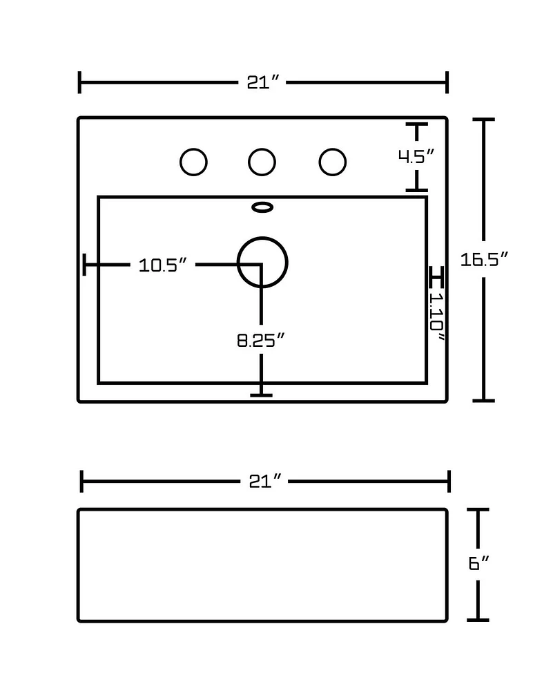 American Imaginations -in. W Above Counter White Bathroom Vessel Sink Set For 3H8-in. Center Faucet AI