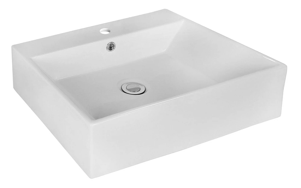 American Imaginations -in. W Above Counter White Bathroom Vessel Sink Set For 1 Hole Center Faucet AI