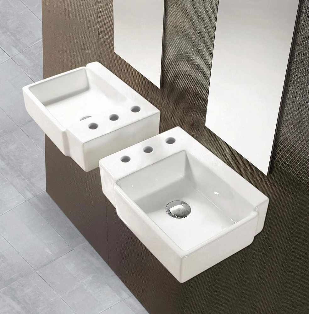 American Imaginations 16.25-in. W Wall Mount White Bathroom Vessel Sink Set For 3H8-in. Left Faucet AI