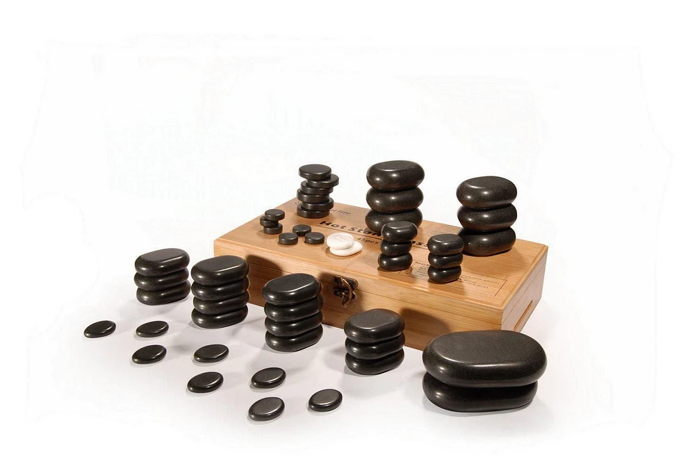 Master Massage 50 Piece Hot Stone Set for a full body massage Black Lava vocano Basalt Rock