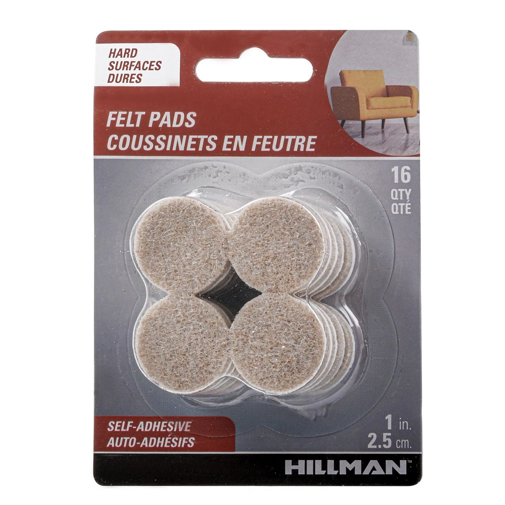 FELT 1 ROUND - OATMEAL 16P, FELT PADS 1" ROUND OATMEAL 16PC