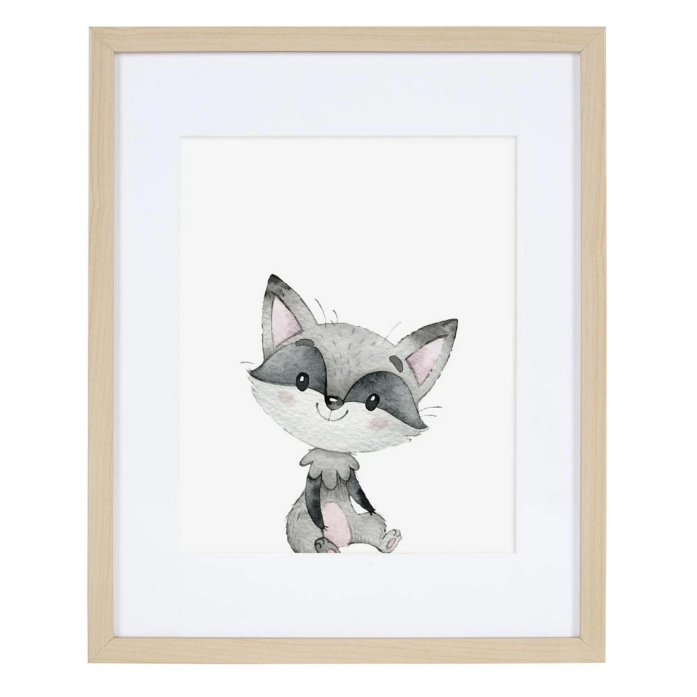 Canadiana Watercolor Raccoon Framed Art