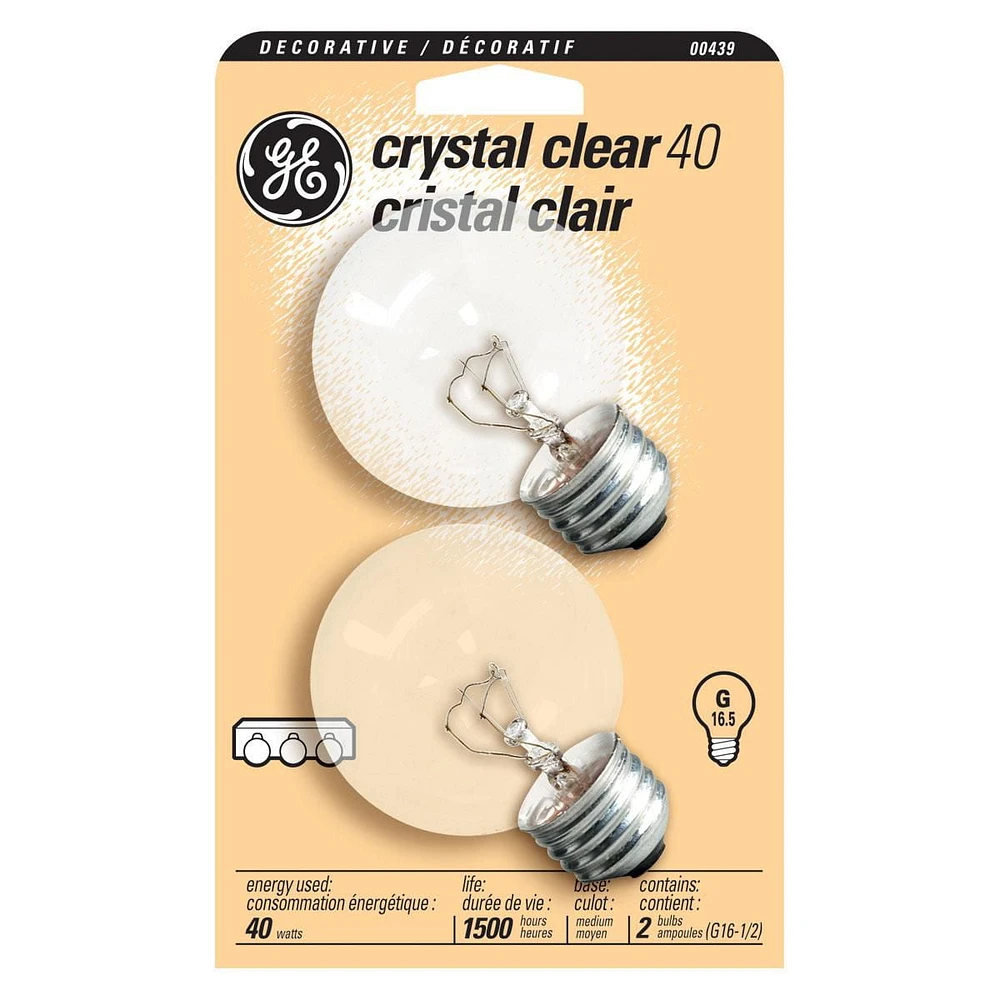 GE 40W Crystal Clear Globe Bulbs 2pk