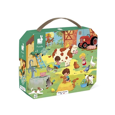 Janod • A Day at the Farm Puzzle for Kids 3-6 Years • 24 Pieces 50 x 40 cm • Cardboard Puzzle • Sturdy Puzzle Box and Poster • Educational Toys Gift for Boys and Girls • J02535