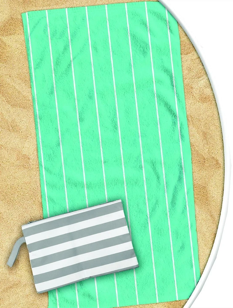 Turquoise Stripe Quick Dry Towel with Mesh Bag