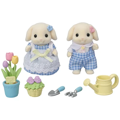 Calico Critters Blossoming Garden Set - Flora Rabbit Sister & Brother, Dollhouse Playset with Figures and Accessories